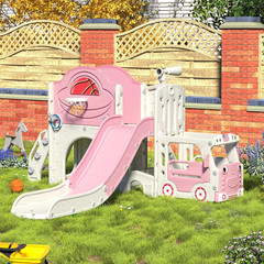 9 in 1 Toddler Slide, Bus-Themed Kids Slide and Climber Playset with Basketball
