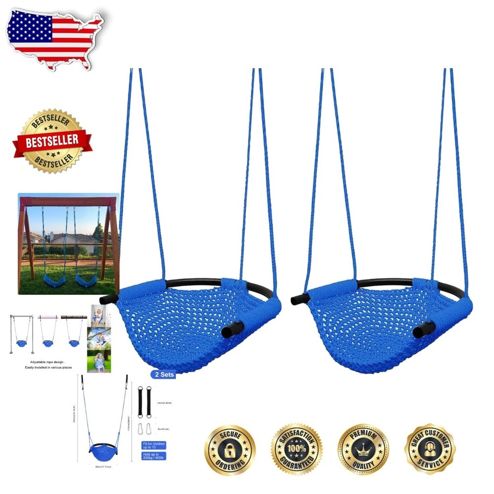 Kids Swing Seat 2 Pack Blue Woven Polyester Heavy Duty 440lbs Outdoor