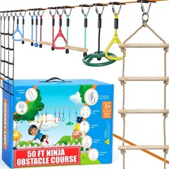 Hyponix Ninja Warrior Obstacle Course for Kids – 2 x 50 ft Slackline with 10 …