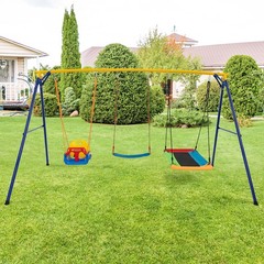 3-in-1 Kids Swing Set 660 LBS Carbon Steel Swing Frame w/ Belt Swing for