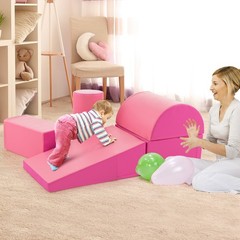 5-Piece Kids Climb Crawl Activity Playset Pink Indoor Foam Blocks Soft Play Fun