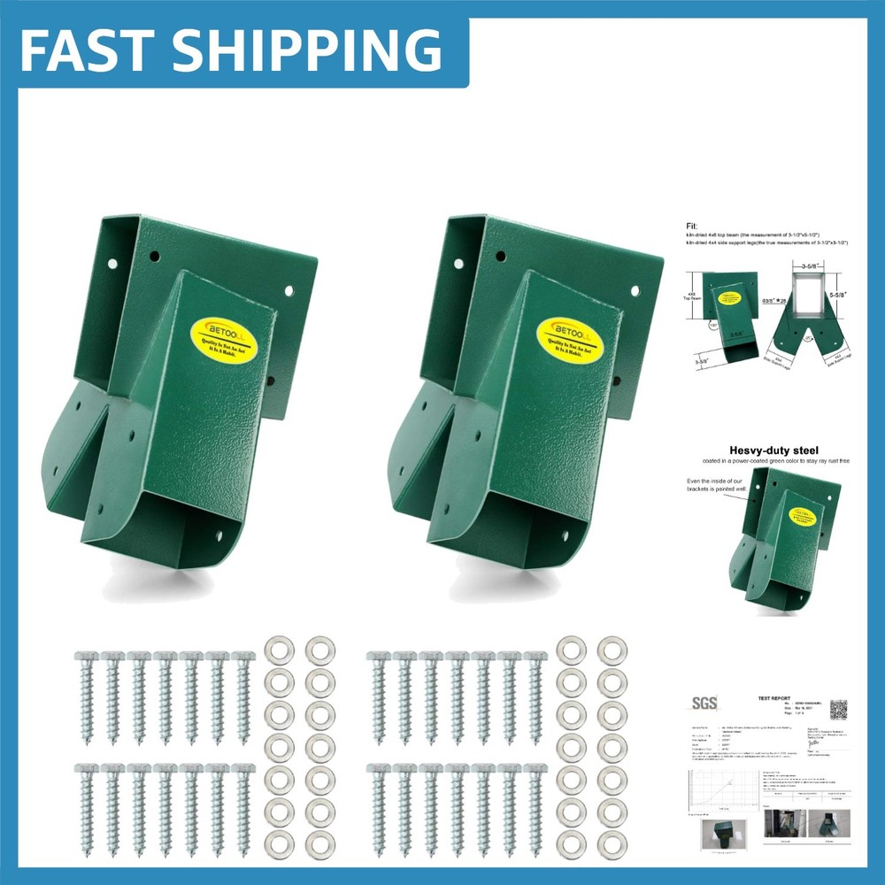 Strong A-Frame Swing Set Brackets with Mounting Hardware – 2 Pack Green