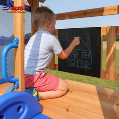 Wood Swing Set with Wave Slide Play Deck Rock Wall Ladder Belt Swings Outdoor