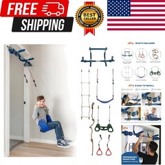 6-Piece Doorway Gym Indoor Playground – 6-Piece, Blue – Indoor Playset with S…