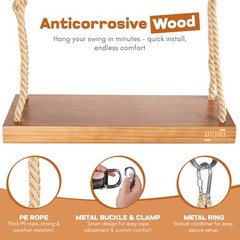 Heavy-Duty Cedar Outdoor Tree Swing for Adults/Kids, 440lb, Adjustable Rope