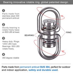 Heavy Duty Bearing Swing Swivel, 360° Rotational Hanging Accessory with 2 Qui…