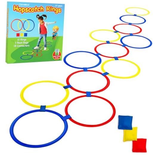 Hopscotch Rings, 12 x 11 Inch Rings & 3 Bean Bags, Play Hopscotch Outdoor &