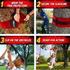 Ninja Warrior Obstacle Course for Kids – 50Ft Slackline with 8 Obstacles, Monkey