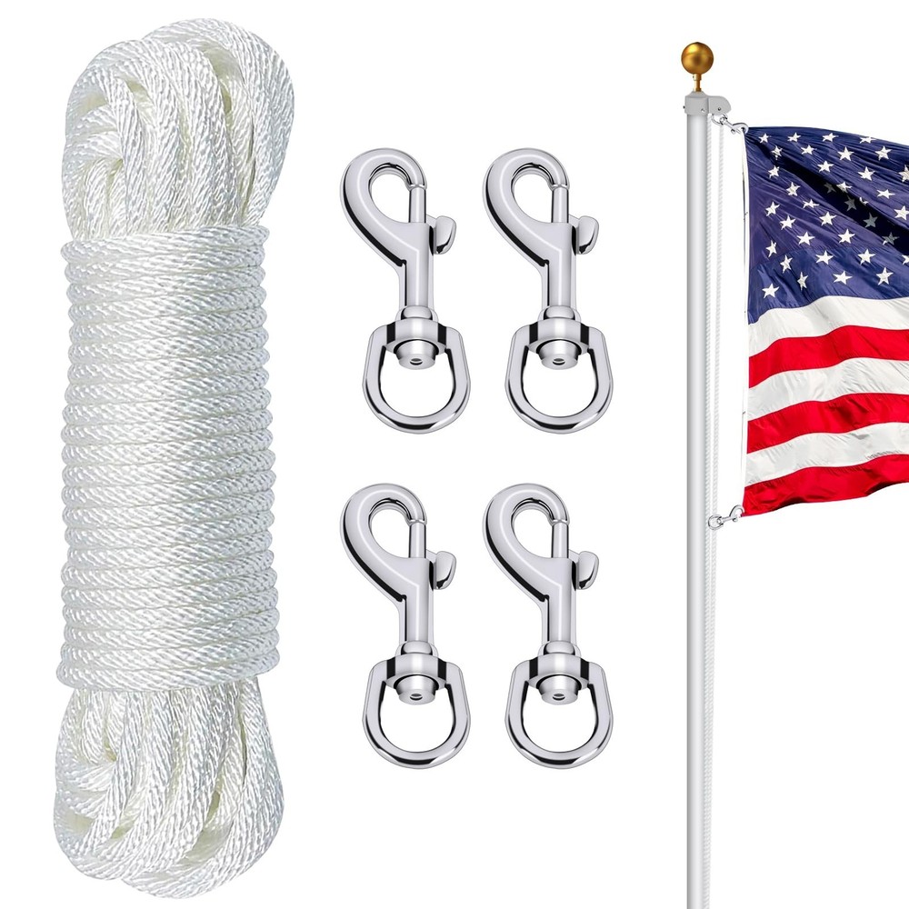 NQ Flag Pole Rope Kit-50FT x 1/4″ Diameter Nylon Flag Pole Halyard Rope with …