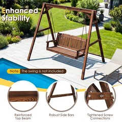 Heavy-Duty Carbonized Fir Wood Swing Frame w/Reinforced Bars and 2 Hanging Rings