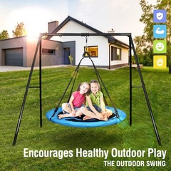 440lbs Heavy-Duty Metal Swing Set Outdoor with A-Frame Saucer Swing for Backyard