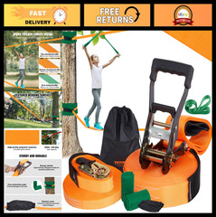 60ft Slackline Kit with Training Line – Easy Setup Tight Rope for Kids & Adults,