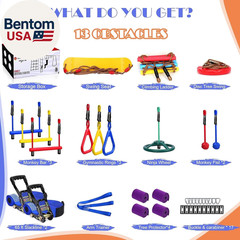 Ninja Warrior Obstacle Course for Kids Backyard-65Ft Slackline Kit with 13 Obsta
