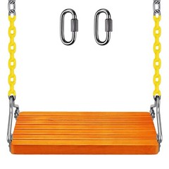 SELEWARE Hanging Wooden Swing, 17.5″ x 8.2″ Swing Seat with Chain and 2 Carab…