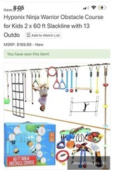 Hyponix Ninja Warrior Obstacle Course for Kids, 2x60ft Slackline w/ 13 Obstacles