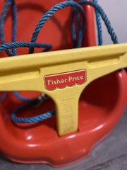 Fisher-Price Toddler Bucket Swing Seat Red w/ Yellow Safety Bar & Blue Ropes