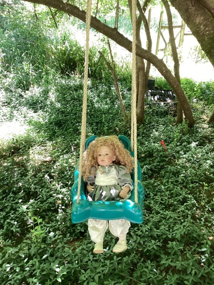 Vintage Hedstrom High Back Baby & Toddler Swing – Blueish Green Teddy Bear