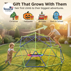 10FT Climbing Dome with Saucer Swing, Outdoor Dome Climber Supports 1000LBS, Rus