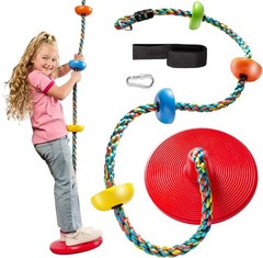 Kids Tree Swing Set with Rainbow Climbing Rope and Disc Seat