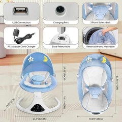 Electric Baby Swing Remote Control 5 Speeds Detachable Seat Blue 0-12M