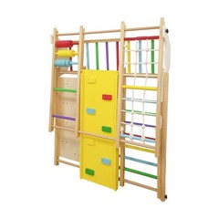 Foldable Kids Climbing Frame & Slide Wooden Playground Swing Monkey Bars