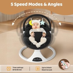 Electric Baby Swing Remote Control 5 Speeds Detachable Seat Black 0-6M