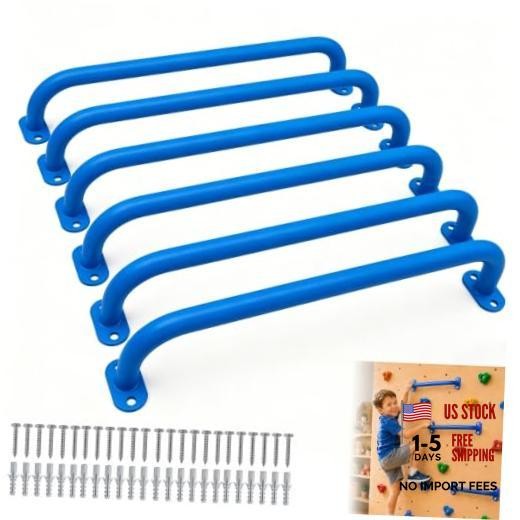 17 Inch Metal Playground Handles Set of 6, Heavy-Duty Climbing Wall Grab Blue