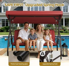 3 Seat Outdoor Porch Patio Swing with Adjustable Canopy& Backrest,Outdoor