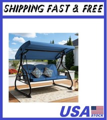 3 Seat Outdoor Porch Patio Swing with Adjustable Canopy& Backrest,Outdoor