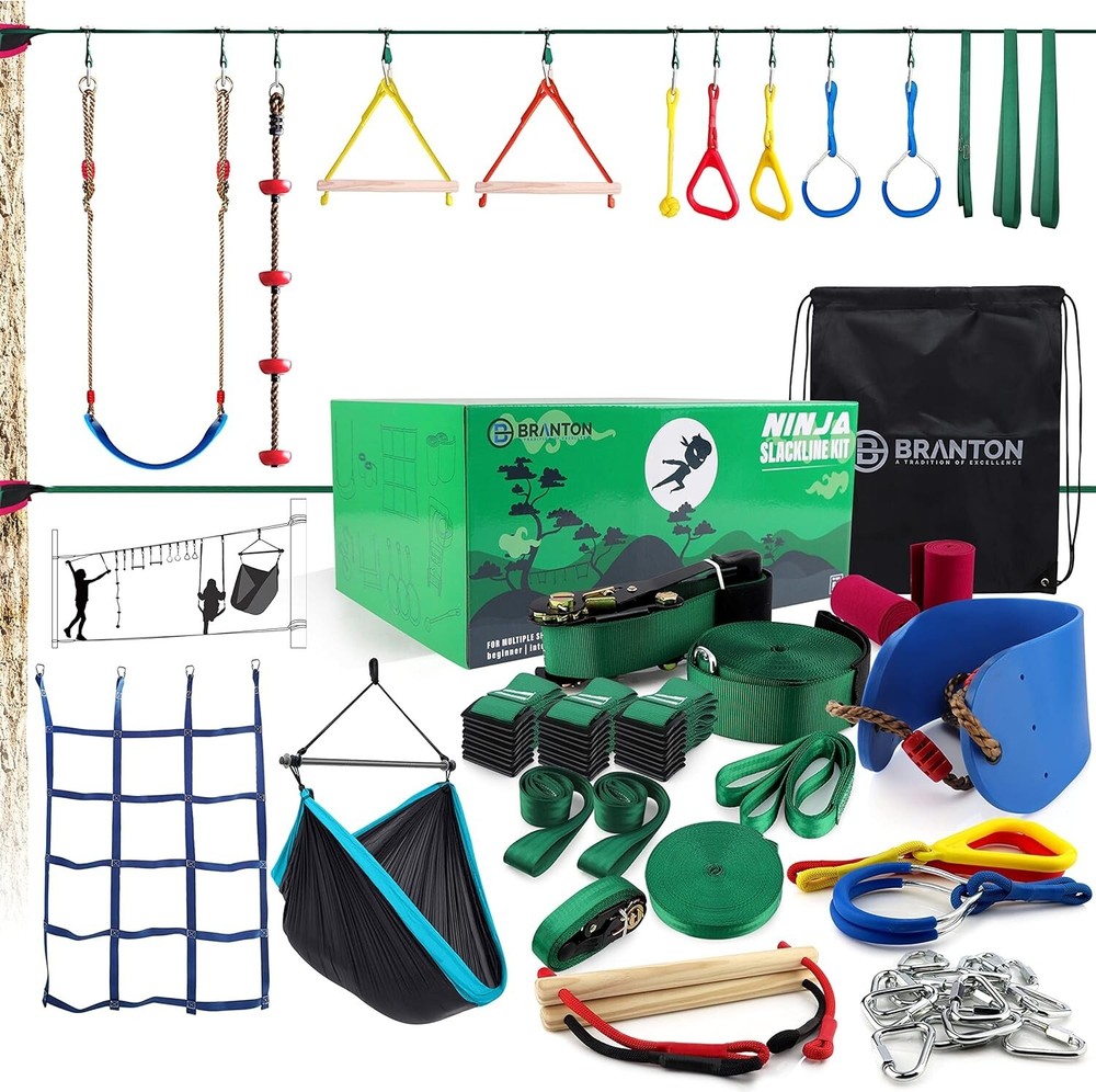 Branton Ninja Obstacle Course for Kids -2 x 50ft Ninja Kit