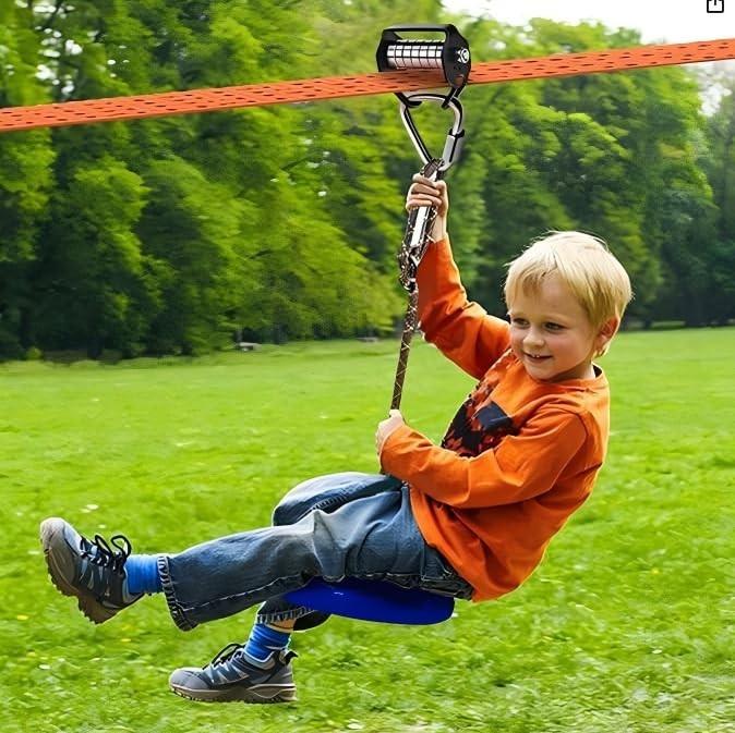 65ft Zip Line Slackline Kit for Kids & Adults – Ninja Course with Pulley & Tree