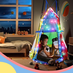 39 Inch Kids Hanging Tent Saucer Swing with LED Lights, 600 LBS Capacity Outdoor