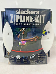 Slackers 100 ft Night Rider Zip Line COMPLETE Kit w/ Light Up Seat 200 lb Limit