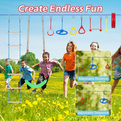 Ninja Warrior Obstacle Course for Kids, 65 FT Durable Slackline with 13 Obstacle