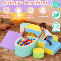 Toddler Climbing Toys Indoor, 6-Piece Baby Foam Climbing Blocks with Ball Pit, C
