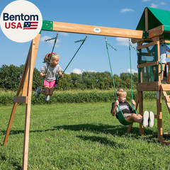 Buckley Hill Cedar Wood Swing Set with Wave Slide, Play Deck, Rock Wall Ladder,