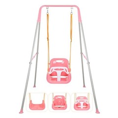 3-in-1 Toddler Swing Set, Indoor & Outdoor Baby Swing Heavy Duty Swing Set Pink