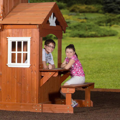Backyard Discovery Shenandoah Cedar Wood Swing Set with Wave Slide, Raised Clubh