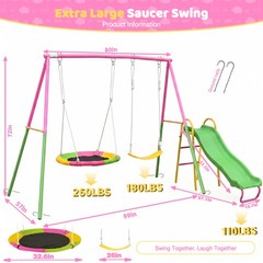 3 in 1 Swing Sets for Backyard with Kids Slide Outdoor Heavy-Duty Metal Playset
