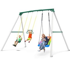 Hapfan 700lbs 9.5FT Heavy Duty Metal Swing Sets with 2 Belt Swings & Trapeze Bar