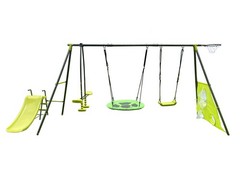 6 Function Swing Set w/ Net Swing, Slide, Hoop, 440 lbs, Green