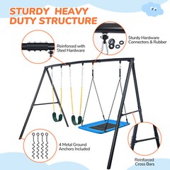 600lbs Heavy-Duty Metal Swing Set w/3 Swings & Frame Kids Adult Backyard Playset