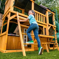KidKraft Adventure Bend Wooden Swing Set with Three Slides