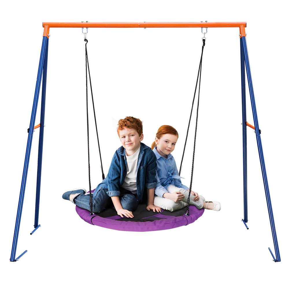 40″ Saucer Tree Swing w/Frame Combo Outdoor Swing Set for Kids Backyard Purple