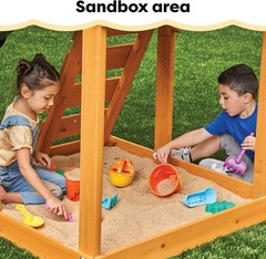 Durable Appleton Wooden Swing Set with Slide, Rock Wall & Chalkboard for Kids