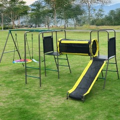 660lbs Metal Swing Set with Saucer Swing, Belt Swings, Climbing Ladder and Slide
