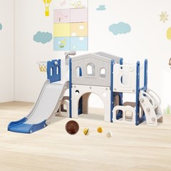8 in 1 Toddler Slide Set, Kid Slide with Basketball & Telescope, Indoor Playset