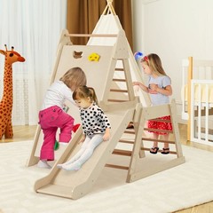 3-In 1 Jungle Gym Playground for Toddlers w/ Extended Slide & Wooden Climber