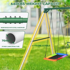 Hapfan 700lbs 9.5FT Heavy Duty Metal Swing Sets with 2 Belt Swings & Trapeze Bar