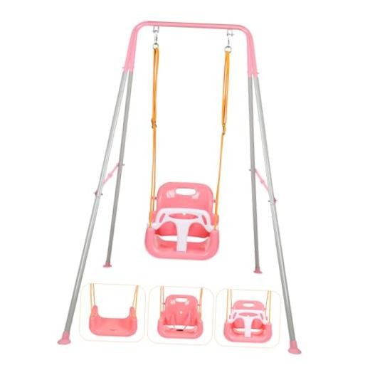 3-in-1 Toddler Swing Set, Indoor & Outdoor Baby Swing Heavy Duty Swing Set Pink